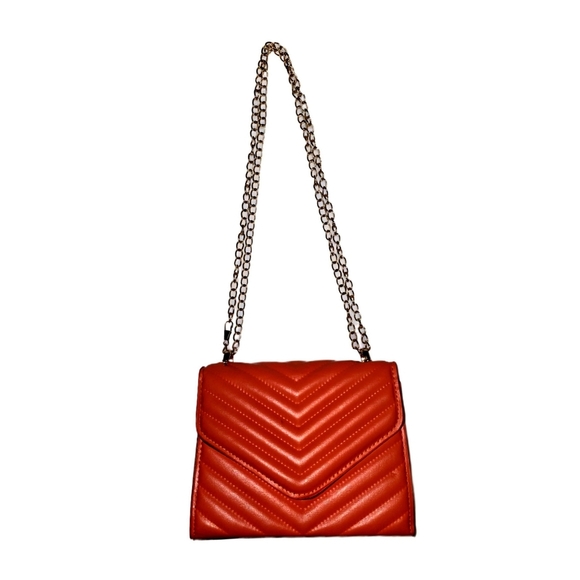 Orange Chevron Gold Chain Link Crossbody Purse - Picture 1 of 9